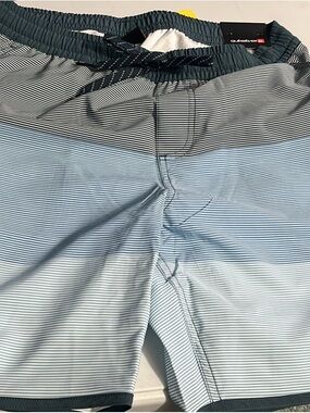 Quiksilver Men’s Light Blue and Navy Striped Swim Shorts